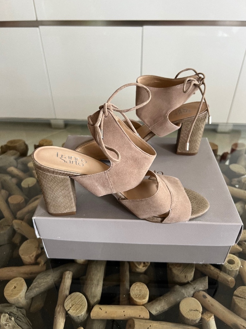 FRANCO SARTO L-GEM Sandstone Lace up Heel Sandals